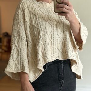 Free People Washed Ashore Size XS Ivory White Cream Beige Cable Knit Sweater Top